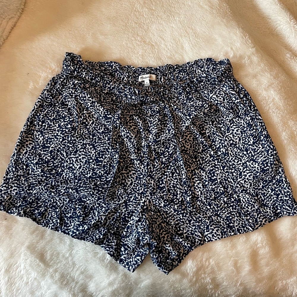 Women’s Madewell Navy Blue White Print Shorts Spring Summer Viscose Medium